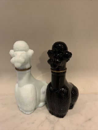 Vintage 1970s Gori Rose Black & White Poodles Glass Wine Decanters - Italy - 7 " Tall