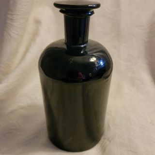 Rare Vintage Antique Medicine Chemical Bottle Black Glass Stopper Elements