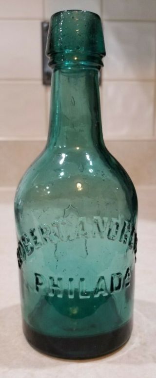 1860s Robert Andrews Philadelphia Squat Soda Bottle