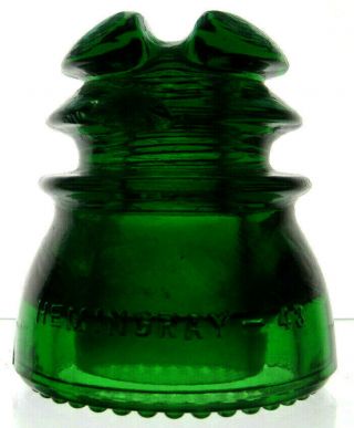 Cd 214 7 - Up Green Hemingray - 43 Antique Glass Telegraph Insulator L65