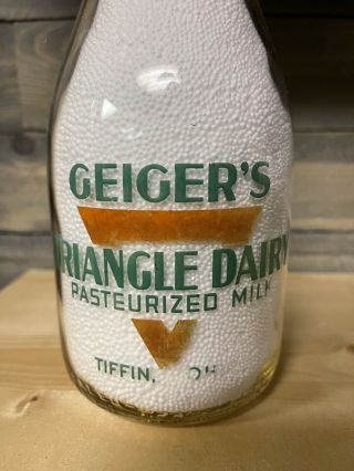 Scarce Geigers Triangle Dairy Pyro Milk Bottle Tiffin Ohio Oh Seneca County Rare