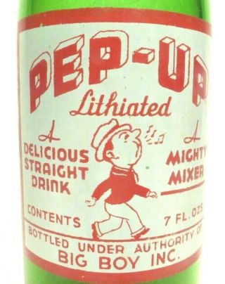 Vintage Acl Soda Pop Bottle: Green Pep - Up From Big Boy Of Cleveland - 7 Oz Acl