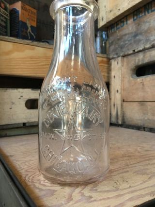 Vintage Pint Milk Bottle Dixie Dairy Chicago Illinois Star Logo