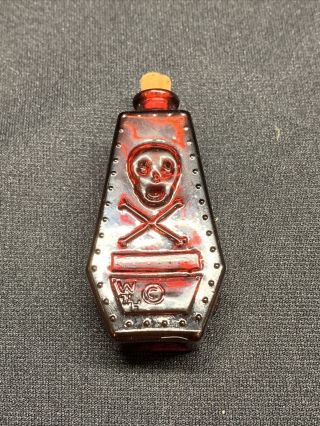 1970s Wheaton Bottle Poison Coffin Ruby Red Skull And Crossbones