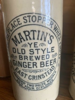 Martins East Grinstead West Sussex Ginger Beer Stoneware Bottle.  Doulton Lambeth