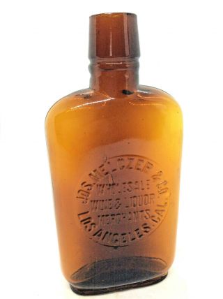 Western Amber Half Pint Whiskey Flask Jos Melczer & Co Los Angeles Ca ^1900