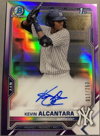 2021 Bowman Kevin Alcantara 1st Bowman Chrome Purple Auto /250 Ny Yankees