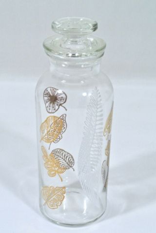 Htf Vintage Mcm Glass Apothecary Jar W Lid White Feather Gold Leaf Rare