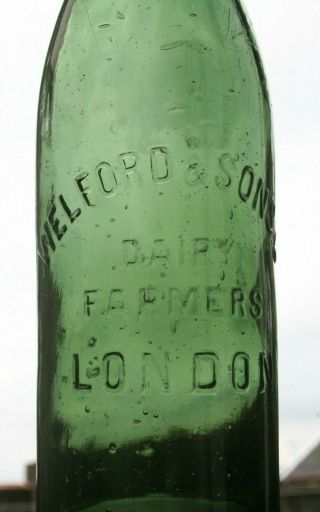 1910s dark green WELFORD DAIRY FARMERS LONDON sterilized milk bottle flower vase 3