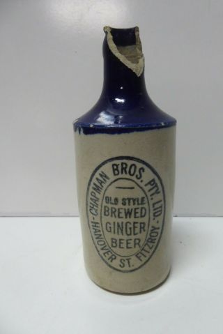 Antique Bendigo Pottery Stone Ware Australian Ginger Beer Bottle Chapman Fitzroy