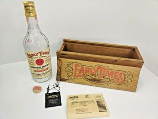 Vtg Early Times Heritage Edition Straight Whisky Empty Bottle & Wooden Box/crate