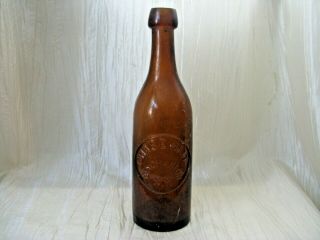 Amber Beer Bottle W/blob Top Marked Chas E Hait Binghamton,  Ny - Rare 1890 