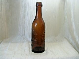 Amber Beer Bottle w/Blob Top marked CHAS E HAIT Binghamton,  NY - Rare 1890 ' s 2
