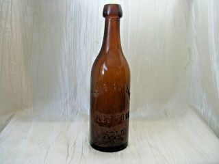 Amber Beer Bottle w/Blob Top marked CHAS E HAIT Binghamton,  NY - Rare 1890 ' s 3