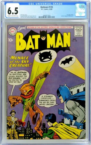 S963.  Batman 135 Cgc 6.  5 Fn,  1960 Full Page Ad For Justice League Of America 1