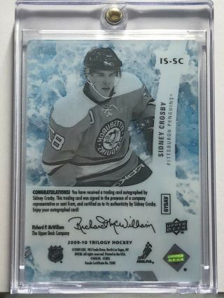 2009 - 10 Upper Deck Trilogy SIDNEY CROSBY Ice Scripts On Card Auto Pittsburgh 6