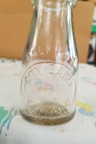 City Dairy Galion,  Ohio Half Pint Milk Bottle Rare