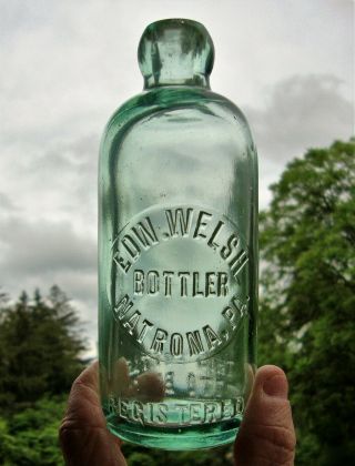 Aqua Edw.  Welsh Bottler Pennsylvania Hutchinson Soda Bottle Natrona,  Pa.