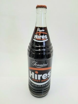 Vintage Hires Root Beer Soda Pop Glass Bottle Full Label 26oz Vgc