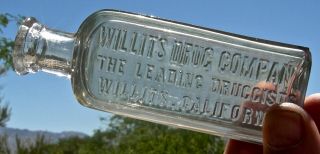 Ca 1900s Willits,  California (mendocino Co) " Willits Drug Company " Square Bottle