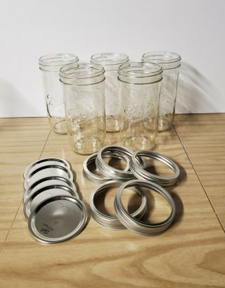Set Of 5 Ball 24 Oz Wide Mouth Straight Sided Jars With Lids And Rings