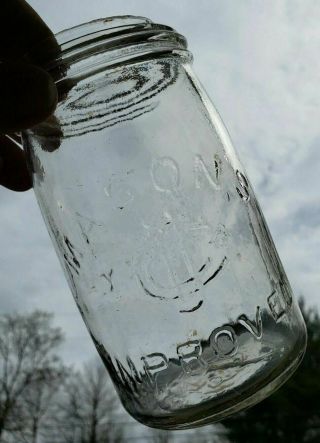 Antique Mason Jar Reverse Cyde Cfj Clear Small Mouth Pint Ground Lip Crude