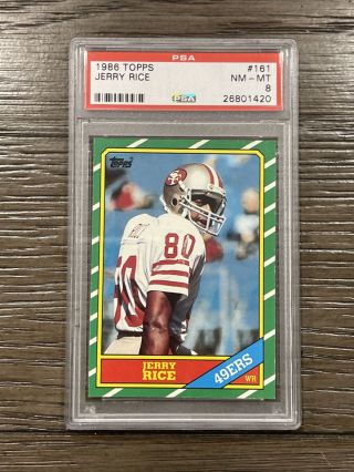 1986 Topps Jerry Rice Rc Rookie Psa 8 Nm - Mt 161 49ers