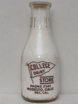 Trpq Milk Bottle College Dairy Modesto Ca War Slogan Wwii Statue Of Liberty 1945