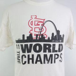 St Louis Cardinals 11 Time World Champs Skyline White Baseball T Shirt Sz Xl