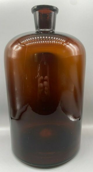 Vintage 13.  5 " Brown/amber Glass Jar/bottle,  Medicine/apothecary/décor (4c2)