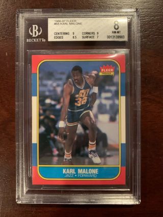 1986 - 87 Fleer 68 Karl Malone Rookie Card Bgs 8 (slab)
