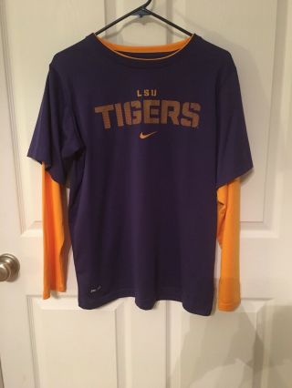 Nike Dri - Fit Lsu Tigers Long Sleeve Shirt Size Youth Xlarge Purple Gold