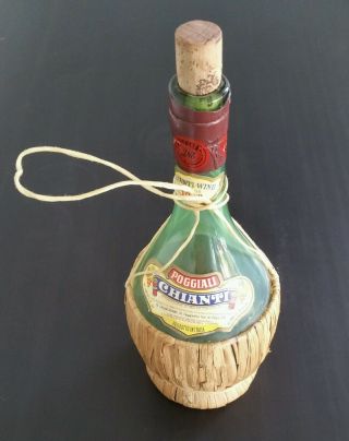 Vintage - Empty - 1973 Poggiali Chianti Wine Bottle W/ Wrap And Cork,  Italian