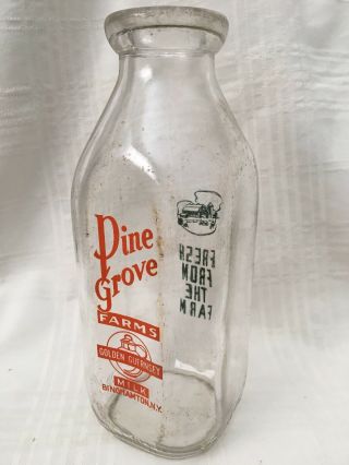 Vintage Quart Milk Bottle Pine Grove Farms Dairy Binghamton York 1959