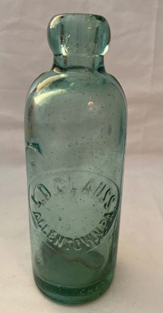 Antique L.  D.  Clauss Allentown,  Pa Hutchinson Hutch Aqua Soda Bottle