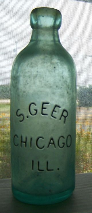Chicago Illinois Geer Embossed Hutchinson Blob Top Soda Bottle Hutch Il 0249