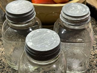 Vintage Anchor Hocking Square Mason Clear Glass Jar Set Of 3 Jars w/ Lids 2