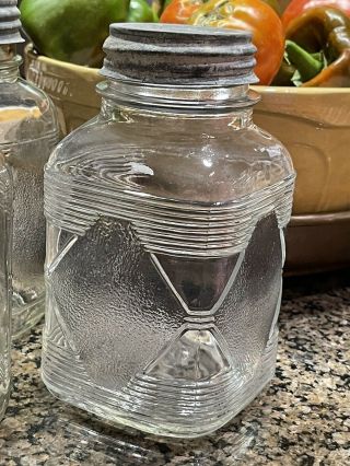 Vintage Anchor Hocking Square Mason Clear Glass Jar Set Of 3 Jars w/ Lids 3