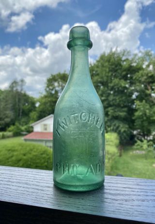 Twitchell Grass Green Pony Soda Bottle Phila Pa Hollow T Blob Beer 1860s Blown