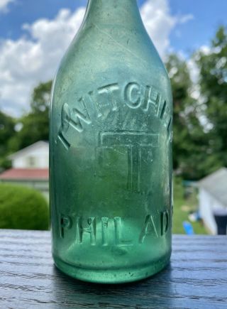 Twitchell Grass Green pony soda bottle Phila PA Hollow T blob beer 1860s blown 2