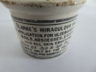 C19th Lincoln & Midland Counties Drug Co Clarke ' s Miraculous Salve Ointment Pot 2