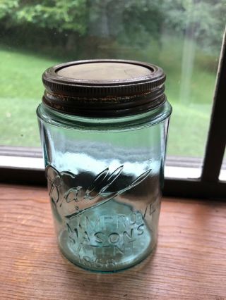 Vintage Rare Ball Blue Improved Mason Jar (1900 - 1910 Triple L)