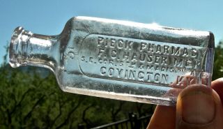 Ca 1890s Covington Kentucky Ky " Pieck Pharmacy,  Hauser Mgr " Drug Store Bottle