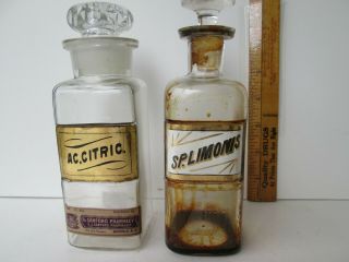 Two Antique Glass Label Apothecary Jars