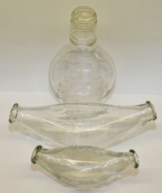 3 Antique Victorian Baby Feeding Glass Bottles Hush - A - Bye/maws Miniature/hygenic
