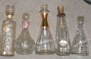 5 Vintage Glass Liquor Decanters Clear Glass Bottles Seagrams 7,  Others
