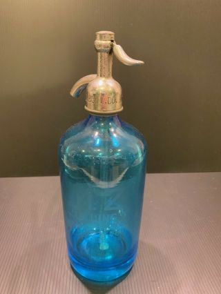 Vintage Blue Seltzer Bottle For Brooklyn Ny Glass Made In Czechoslovakia