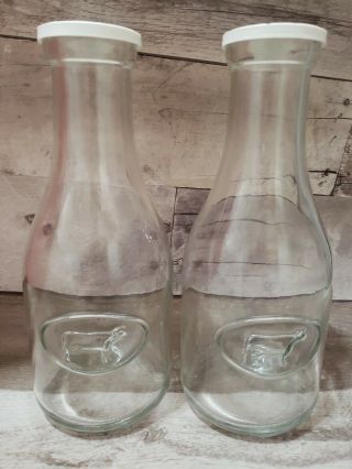 2 Vintage Large Heavy 9.  5 " Glass Cow Milk Bottle Jar Farmhouse Decor