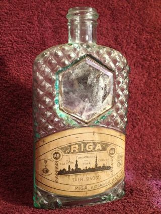 1920 - S Vintage Glass Bottle W Mirror Riga Latvia A.  Berzins Liquor Ekst.  Russia