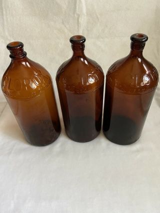 3 Vintage Brown Glass Clorox Bottle Jar 32oz Collectibles Glass Bottles